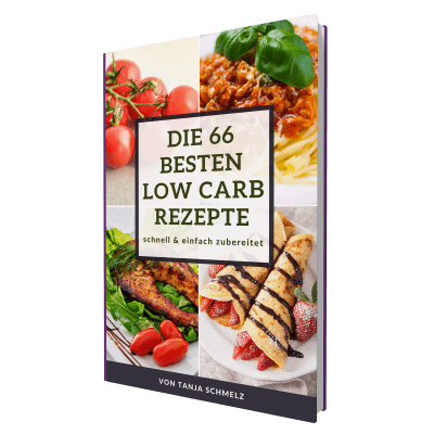 Buchcover Die 66 besten Low Carb Rezepte mit Fotos von Tomaten, Fleisch und Gemüse