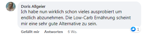 Kundenstimme von Doris Allgeier über Low-Carb Ernährung