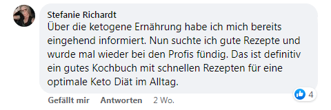 Kundenbewertung von Stefanie Richardt zum Keto Rezeptbuch auf Facebook