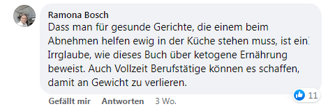 Kundenbewertung von Ramona Bosch zum Keto Rezeptbuch auf Facebook