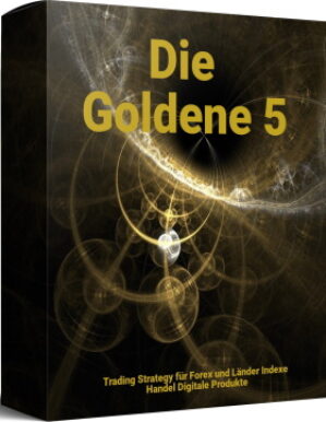Die Goldene 5 E-Book Cover mit goldenem geometrischem Design und Forex Trading Strategie Untertitel