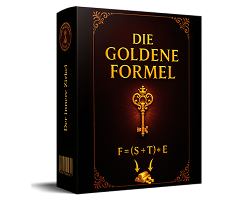 Die goldene Formel + Perpetuum Protokoll – Geld-Mindset-Kurspaket 1 Produktbox Die goldene Formel mit goldener Schlüssel-Grafik und Formel F=(S+T)*E