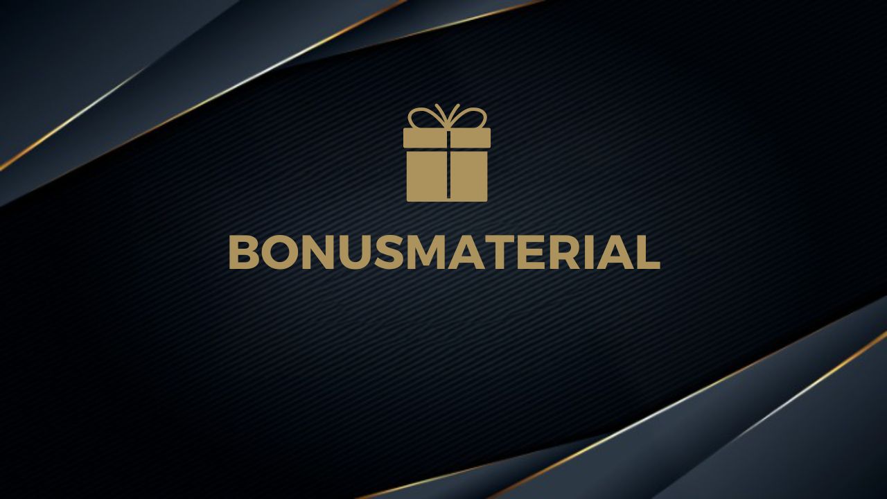 Bonusmaterial-Folie mit goldenem Geschenk-Symbol auf dunklem Hintergrund