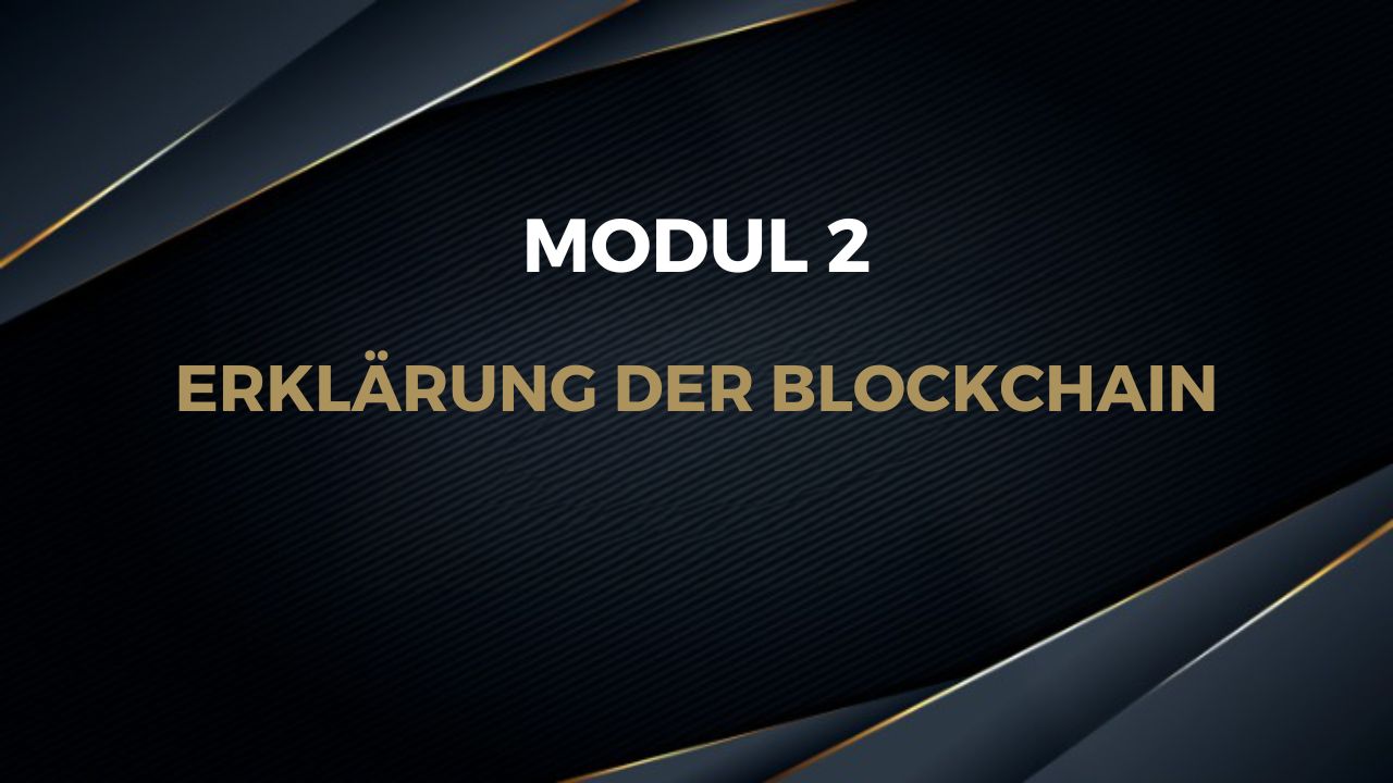 Schwarze Slide mit goldenem Text auf Linienmuster, Modultitel