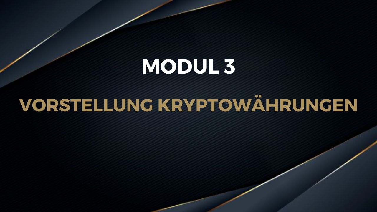 Schwarze Slide mit goldenem Text auf Linienmuster, Modultitel