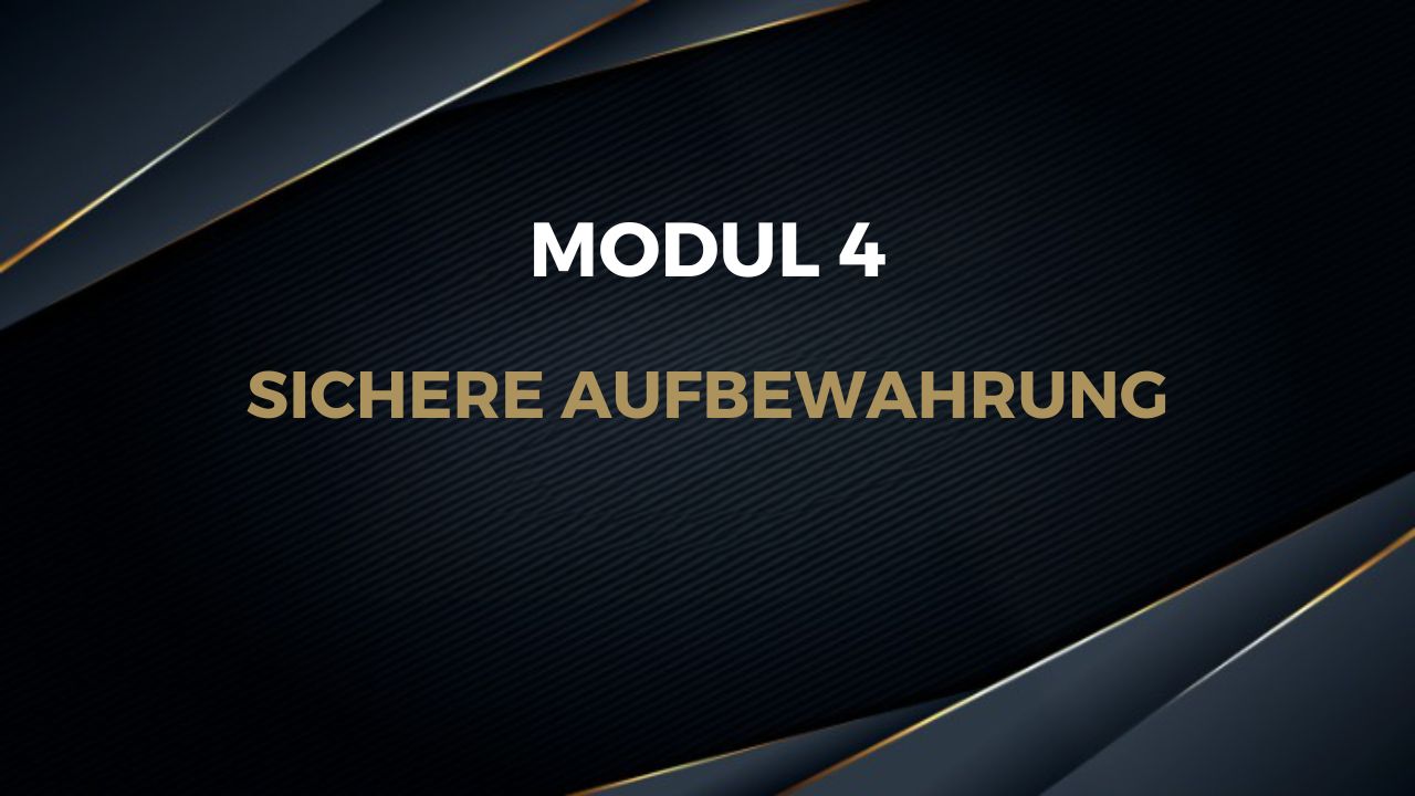 Schwarze Slide mit goldenem Text auf Linienmuster, Modultitel