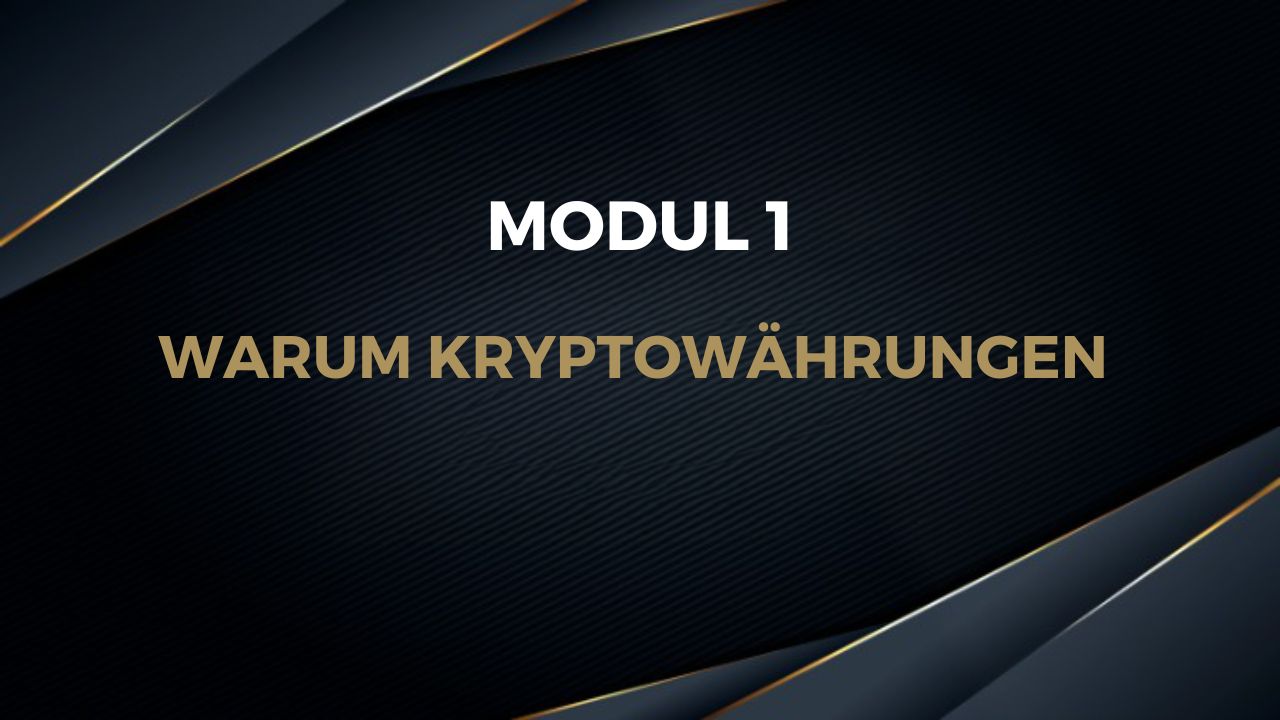 Schwarze Slide mit goldenem Text auf Linienmuster, Modultitel