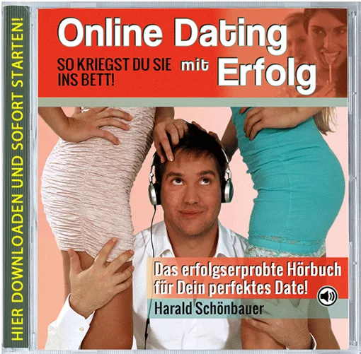 Hörbuch-Cover Online Dating mit Erfolg mit Mann mit Kopfhörern und Frauen