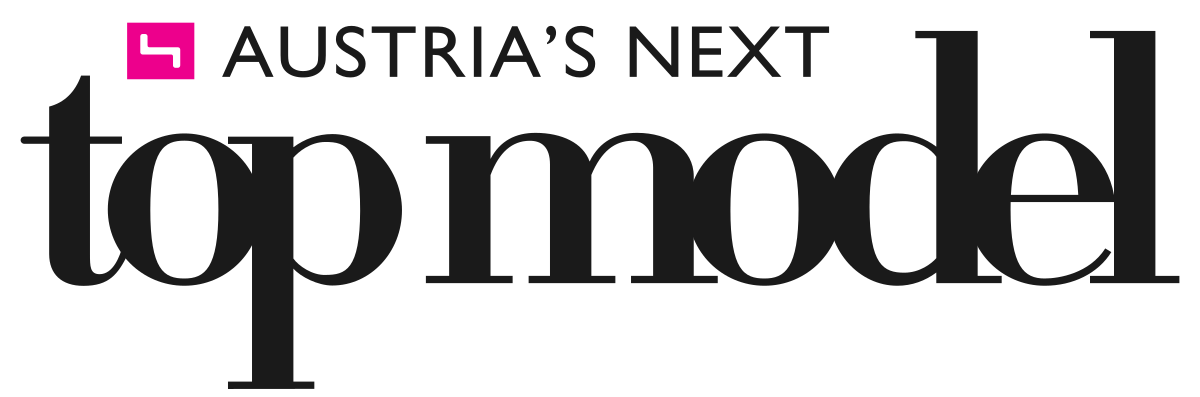 Austria's Next Topmodel Logo mit magenta Quadrat und schwarzer Schrift