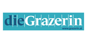 Die Grazererin Logo auf blaugrünem Hintergrund