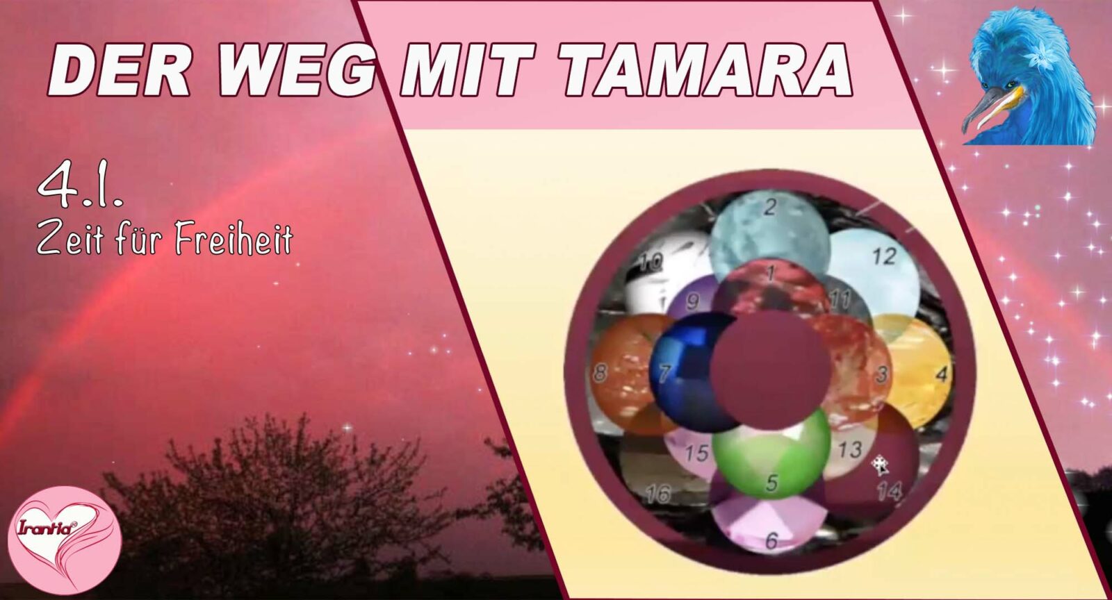 Thumbnail Der Weg mit Tamara Zeit für Freiheit mit Zahlenuhr auf pastellgelb-rosa Hintergrund