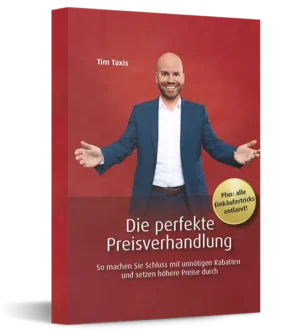 Buch-Cover Die perfekte Preisverhandlung mit Tim Taxis auf rotem Hintergrund