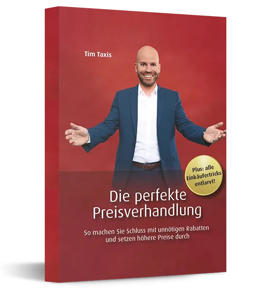 Buch-Cover Die perfekte Preisverhandlung mit Tim Taxis auf rotem Hintergrund