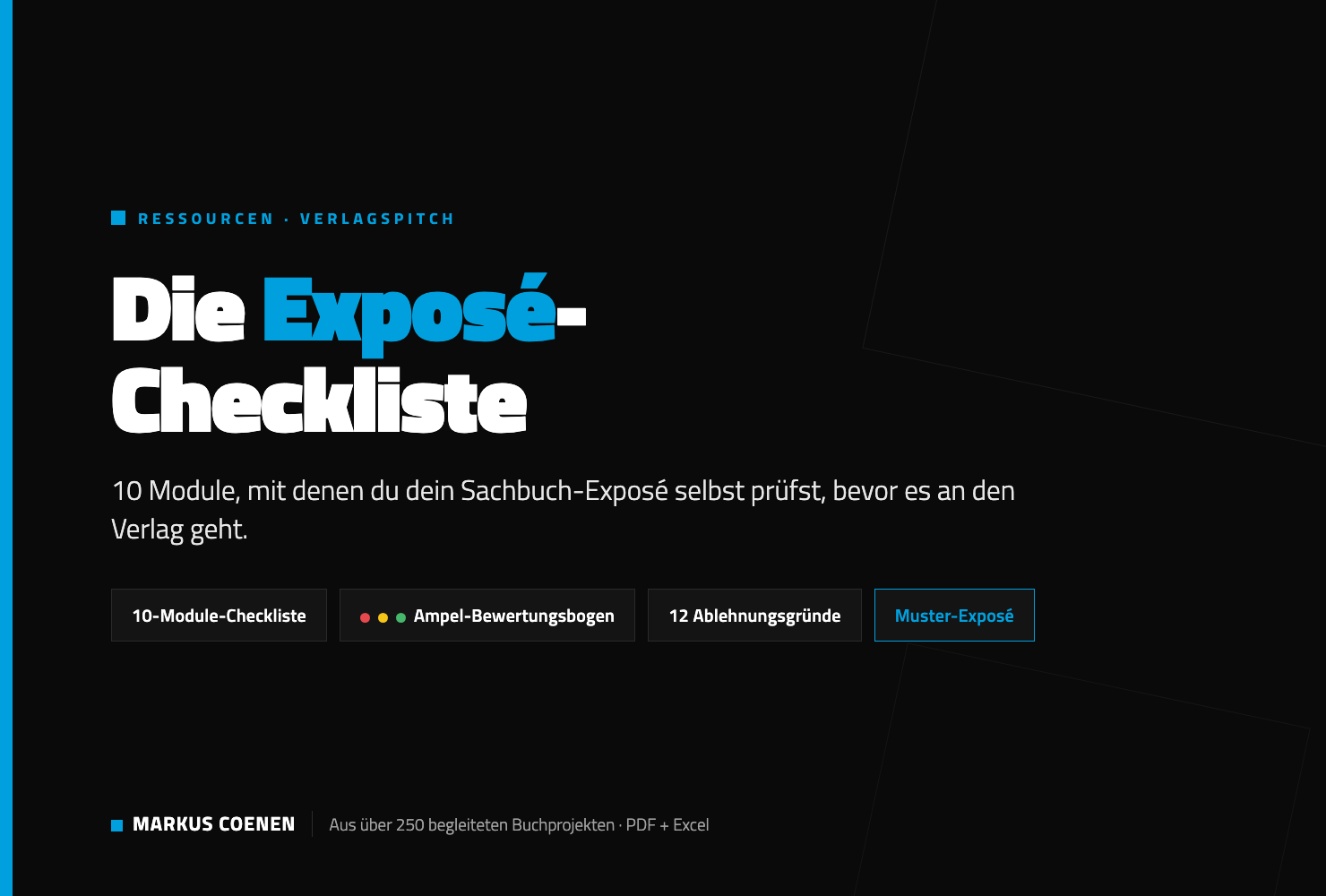 Gallery-Bild Exposé-Checkliste Cover mit dunklem Hintergrund, Headline und vier Buttons für Checkliste, Bewertungsbogen, Grün
