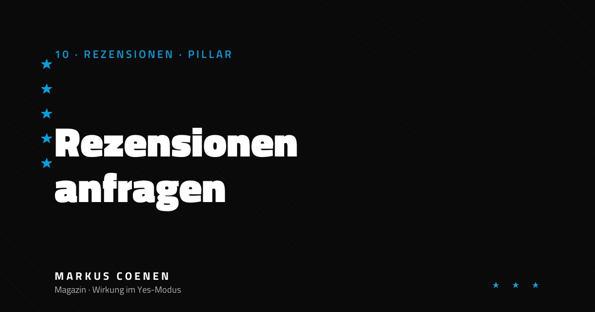 Magazin-Banner 10 Rezensionen Pillar mit weißer Headline, blauem Stern-Icon und Autor-Angabe für Markus Coenen