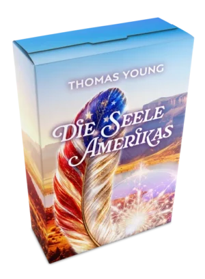 Produktmockup Buch-Box Die Seele Amerikas Das Grosse Experiment von Thomas Young mit Adlerfedern-Design