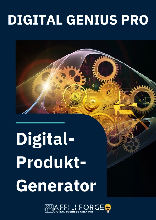 Digital Genius Pro Produktcover mit Zahnrad-Design und dunkelbauem Hintergrund