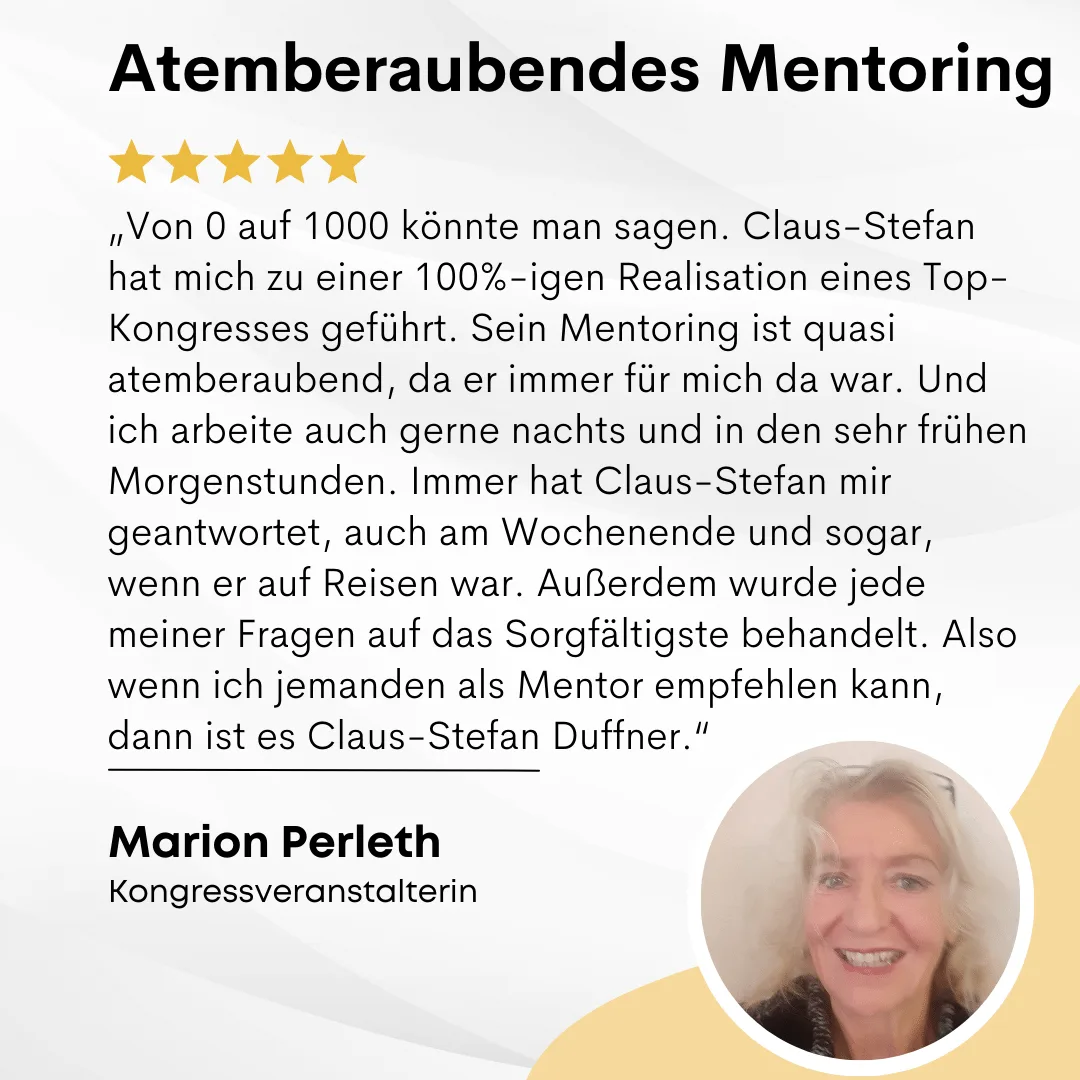 Digital Heart Business Kongress – Interviews zu passivem Einkommen 5 Kundenstimme von Marion Perleth, Kongress-Veranstalterin, über Claus-Stefan Duffners atemberaubendes Mentoring mit fünf Stern