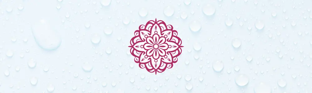 Geometrisches Mandala-Symbol in Magenta auf Wassertropfen-Textur, Kachel für N° 074