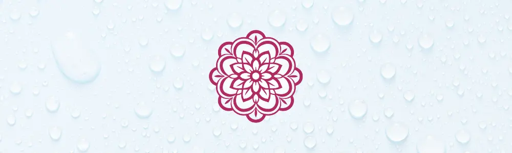 Geometrisches Mandala-Symbol in Magenta auf Wassertropfen-Textur, Kachel für N° 044