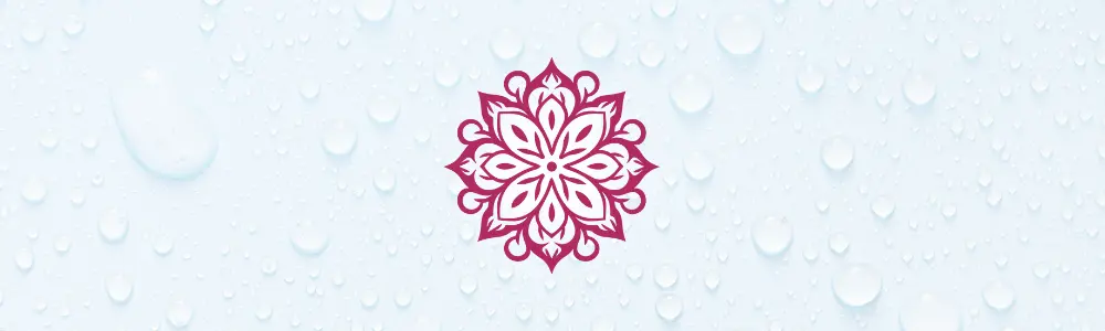 Geometrisches Mandala-Symbol in Magenta auf Wassertropfen-Textur, Kachel für N° 39