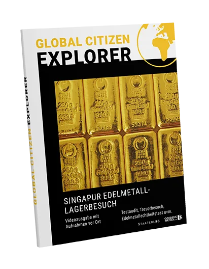 Global Citizen Explorer Cover zu Edelmetalllager mit Goldbarren-Stapeln