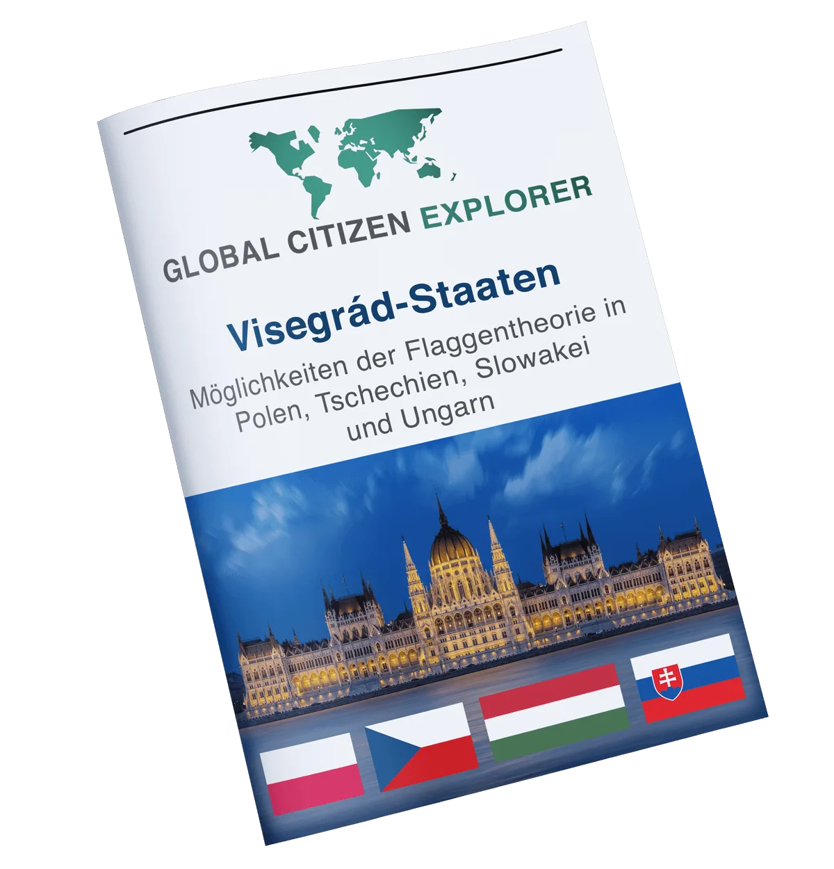 Global Citizen Explorer Cover Visegrád-Staaten mit Parlamentsgebäude und Flaggen