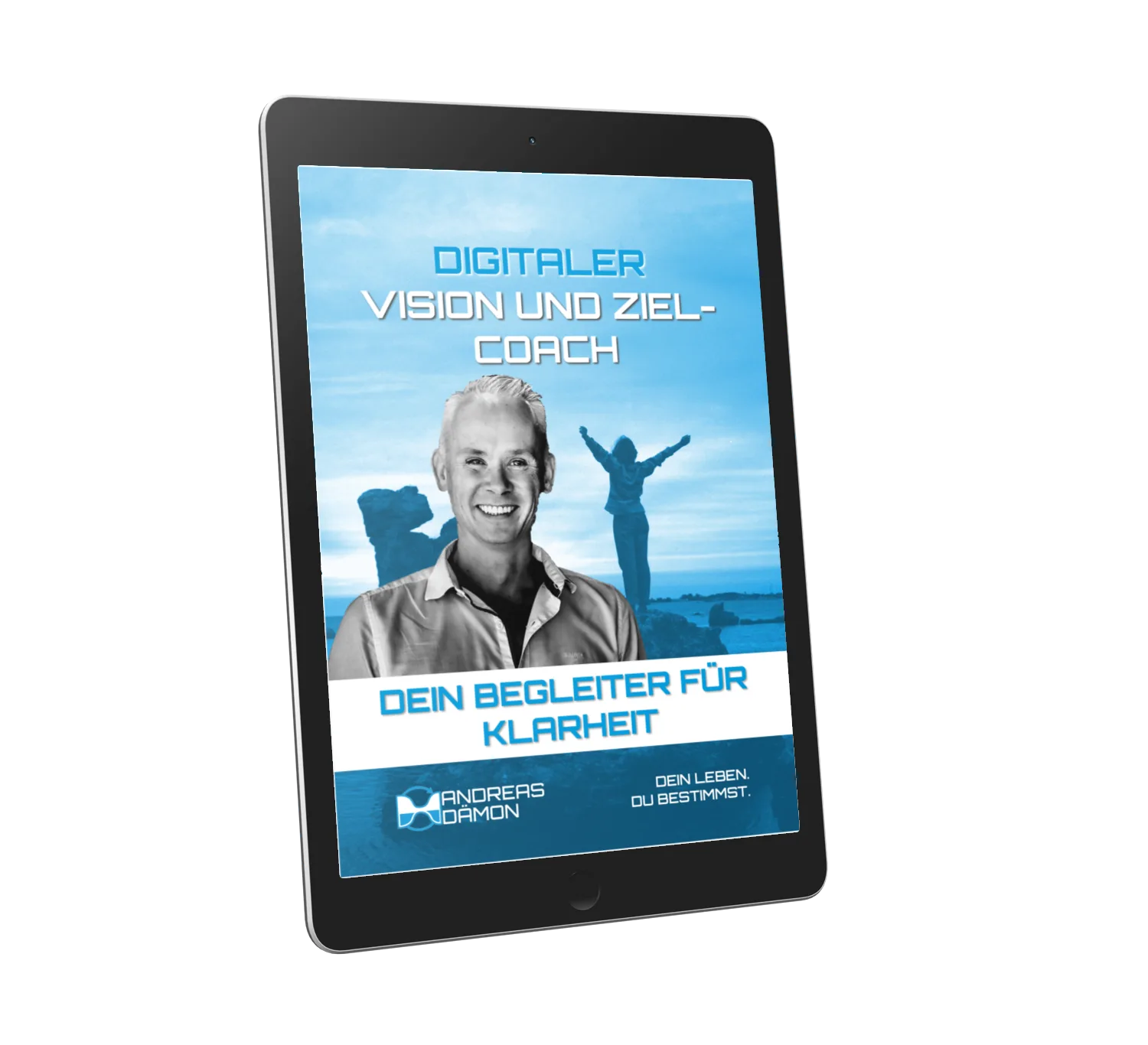 iPad-Mockup: Cover "Digitaler Vision und Ziel-Coach – Dein Begleiter für Klarheit" von Andreas Damon