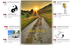 Miniatur-Galerieansicht mit Feldweg-Hauptbild und umgebenden PDF-Dokumenten und Symbolen