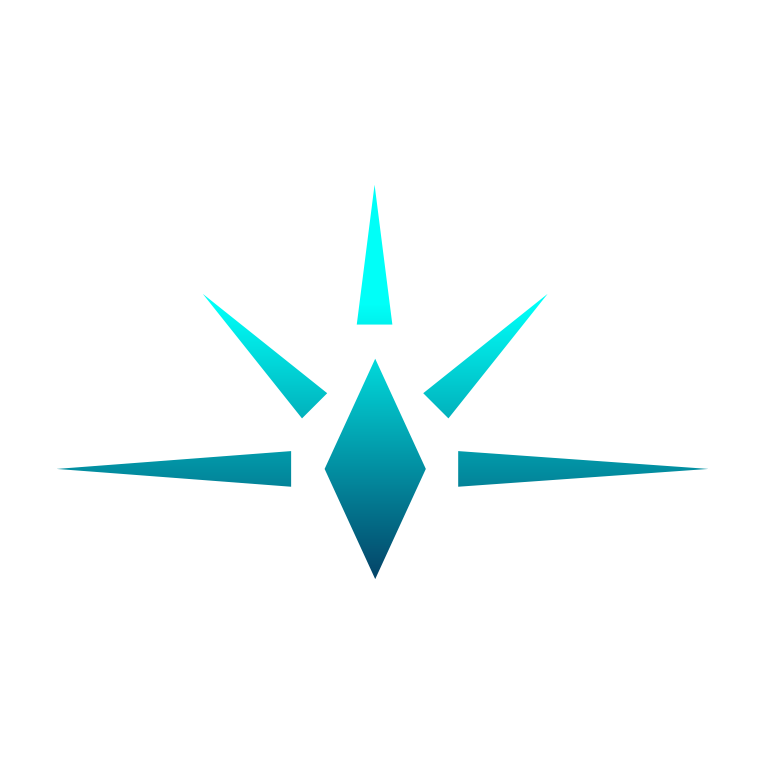 Türkis-blaues geometrisches Kompass- und Stern-Symbol für Dimensionsräume