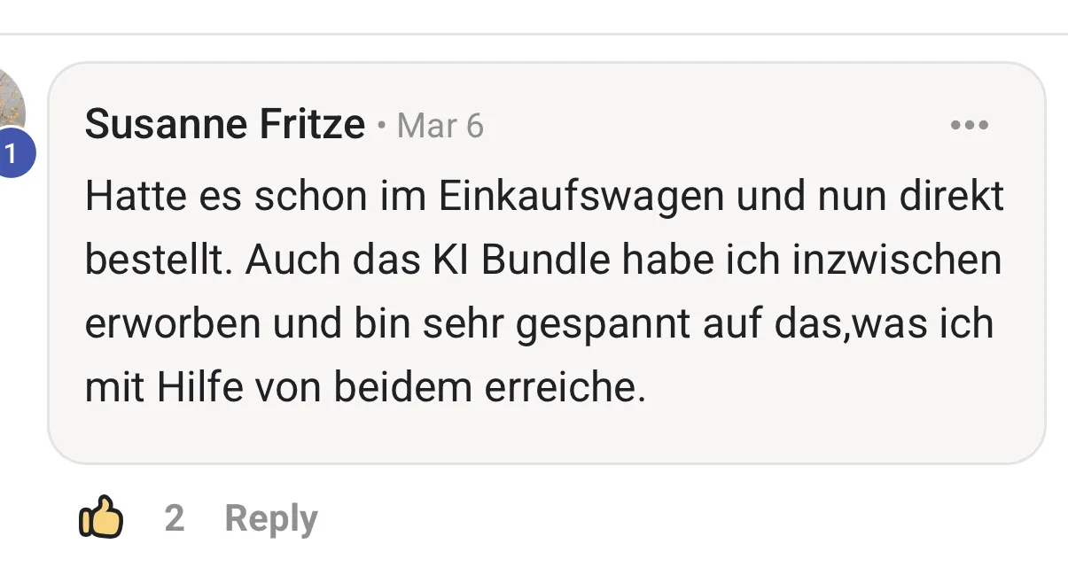 Done-4-You-Prompts – Prompt-Paket für Online-Kurse von Michael Rolle 19 LinkedIn-Post von Susanne Fritze mit positiver Bewertung des KI-Bundles