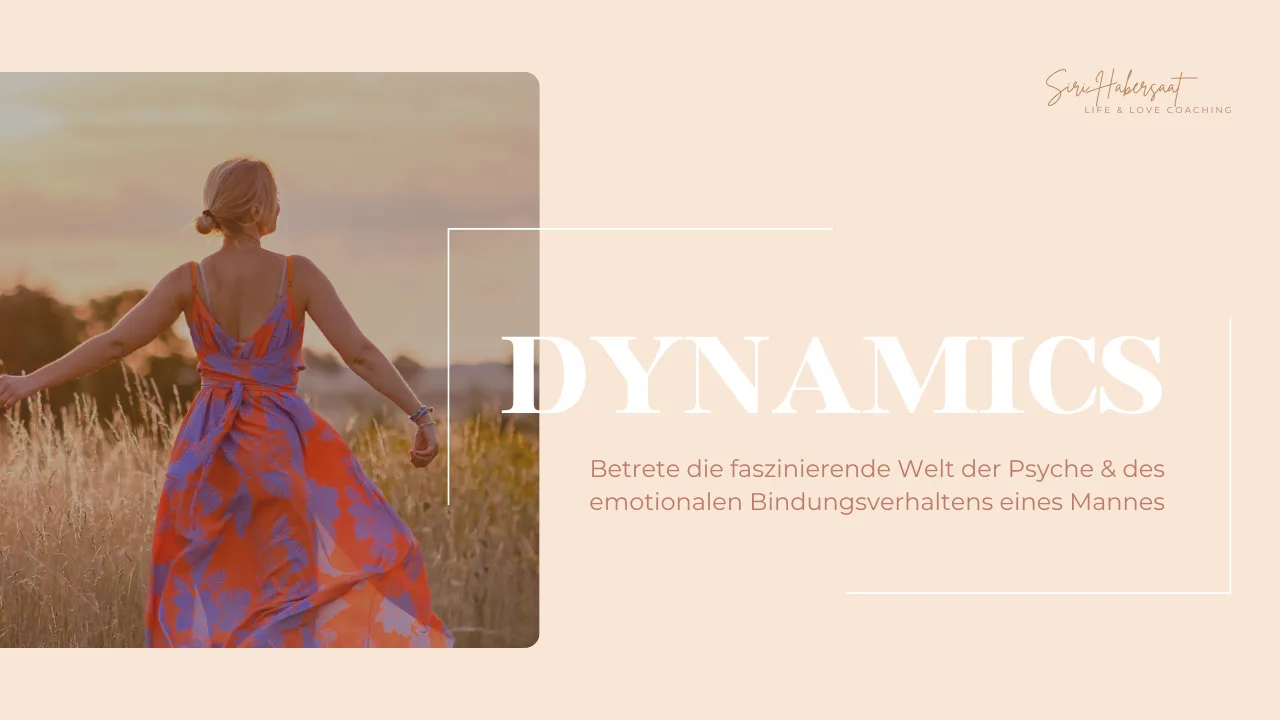 Hero-Banner für Dynamics Kurs von Siri Habersaat mit Frau im roten Kleid in Natur