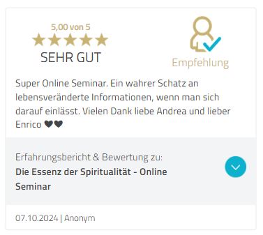 Kundenbewertung 5 von 5 Sternen für E5ENZ Level 1: Loslassen Online Seminar, anonym