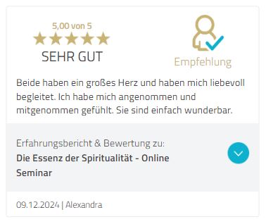 Fünf-Sterne-Bewertung für Die Essenz der Spiritualität Online Seminar von Alexandra