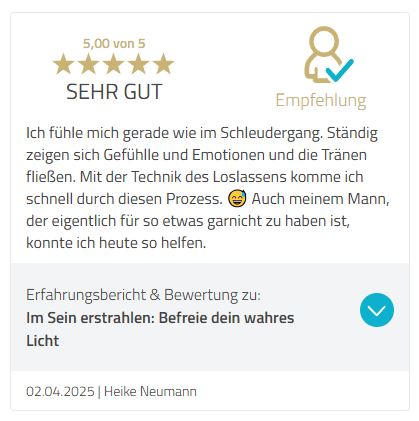 Kundenbewertung 5 von 5 Sternen für Im Sein erstrahlen: Befreie dein wahres Licht von Heike Neumann