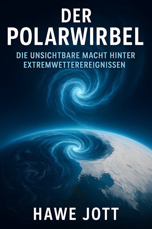 E-Book Cover Der Polarwirbel von Hawe Jott mit Darstellung von Wirbelstürmen über der Erde