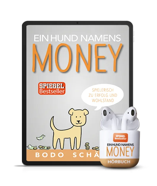 Digitales E-Book und Hörbuch-Mockup von "Ein Hund namens Money" auf Tablet