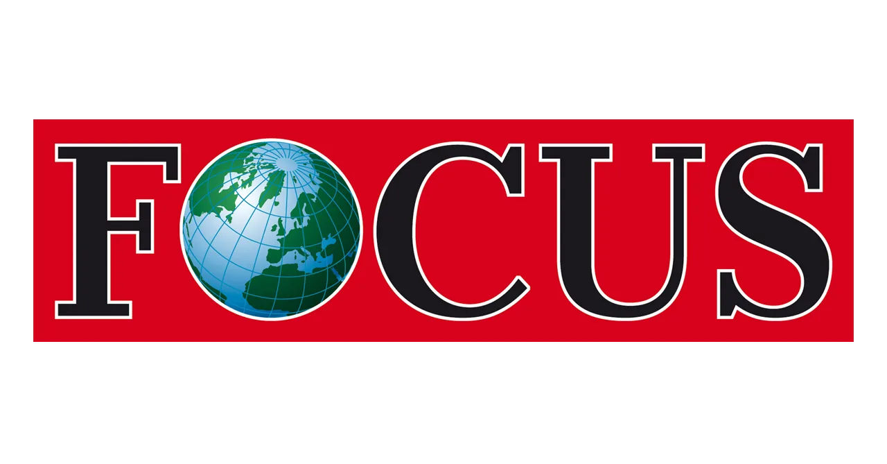 FOCUS Magazin Logo mit Globus auf rotem Hintergrund
