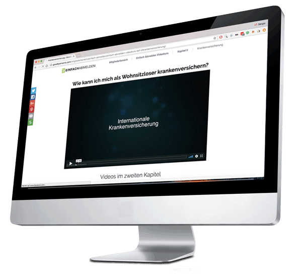 Website-Screenshot zur Krankenversicherung als Wohnsitzloser mit eingebettetem Video