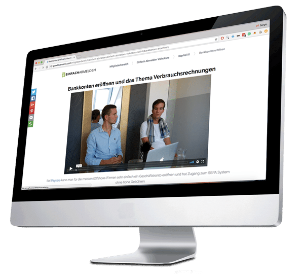 Website-Screenshot zu Bankkonten und Verbrauchsrechnungen mit Video von Personen