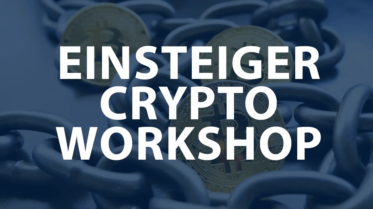 Hero-Banner für GoodbyeMatrix Club Einsteiger Crypto Live-Workshops mit Bitcoin-Münzen und großer Überschrift
