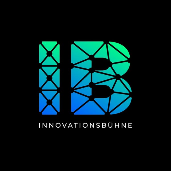 Einsteigerkurs Social Media & Reels von Vanessa Glaser 3 Innovationsbühne-Logo mit türkis-blauem IB-Schriftzug und geometrischem Muster