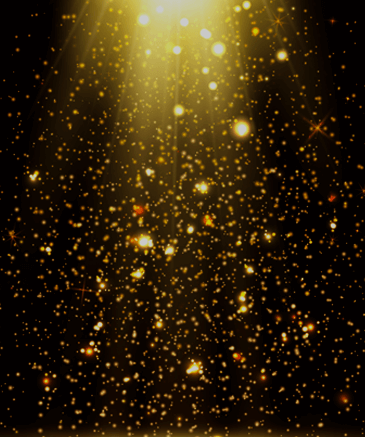 Fallende goldene Partikel und Glitzereffekte auf schwarzem Hintergrund