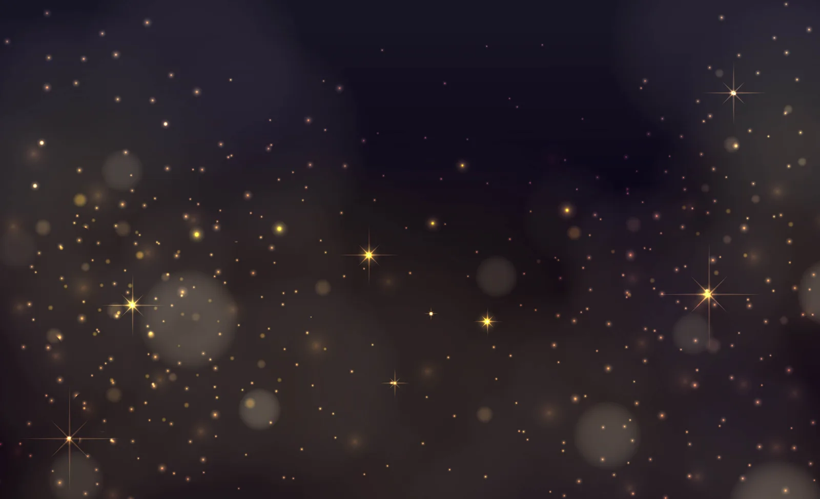 Dunkler Hintergrund mit goldenen Sternen, Bokeh und Licht-Effekten