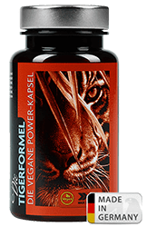 TigerFormel vegane Nahrungsergänzungsmittel Dose mit rotem Tiger-Label