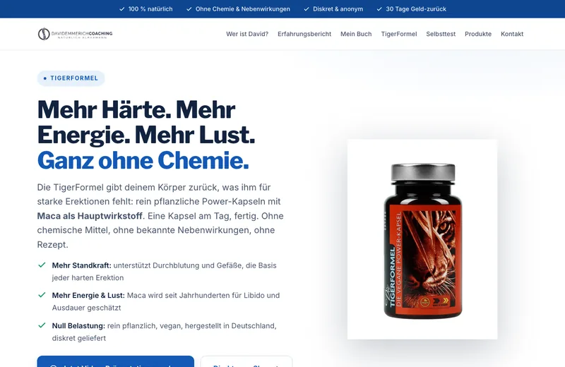 TigerFormel Onlineshop Screenshot mit Produktbeschreibung und Produktfoto