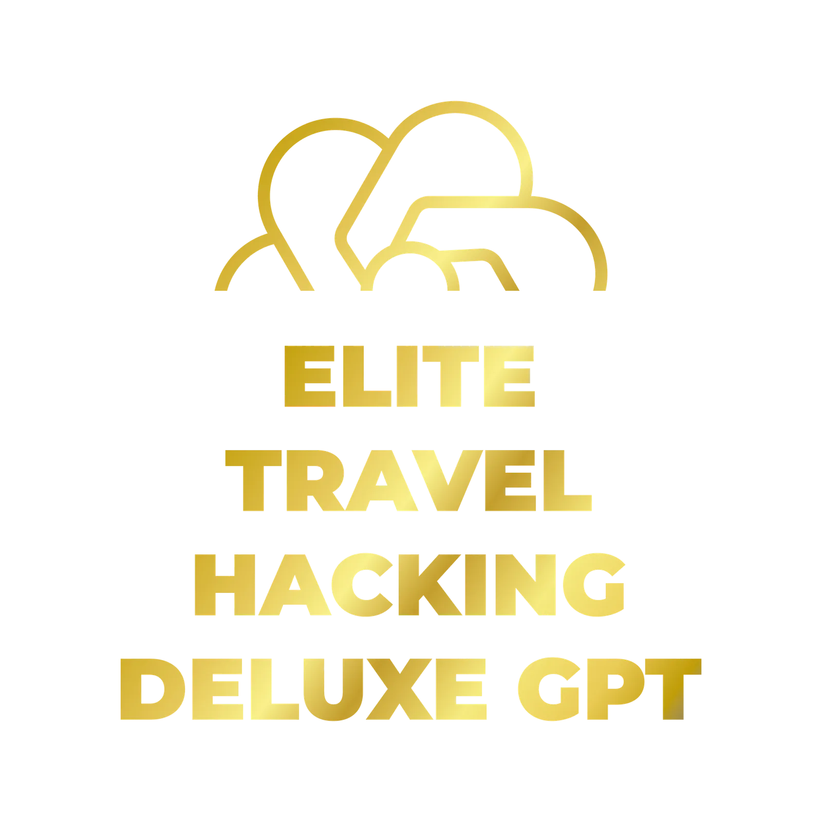 Logo Elite Travel Hacking Deluxe GPT mit stilisiertem abstraktem Design in Gold
