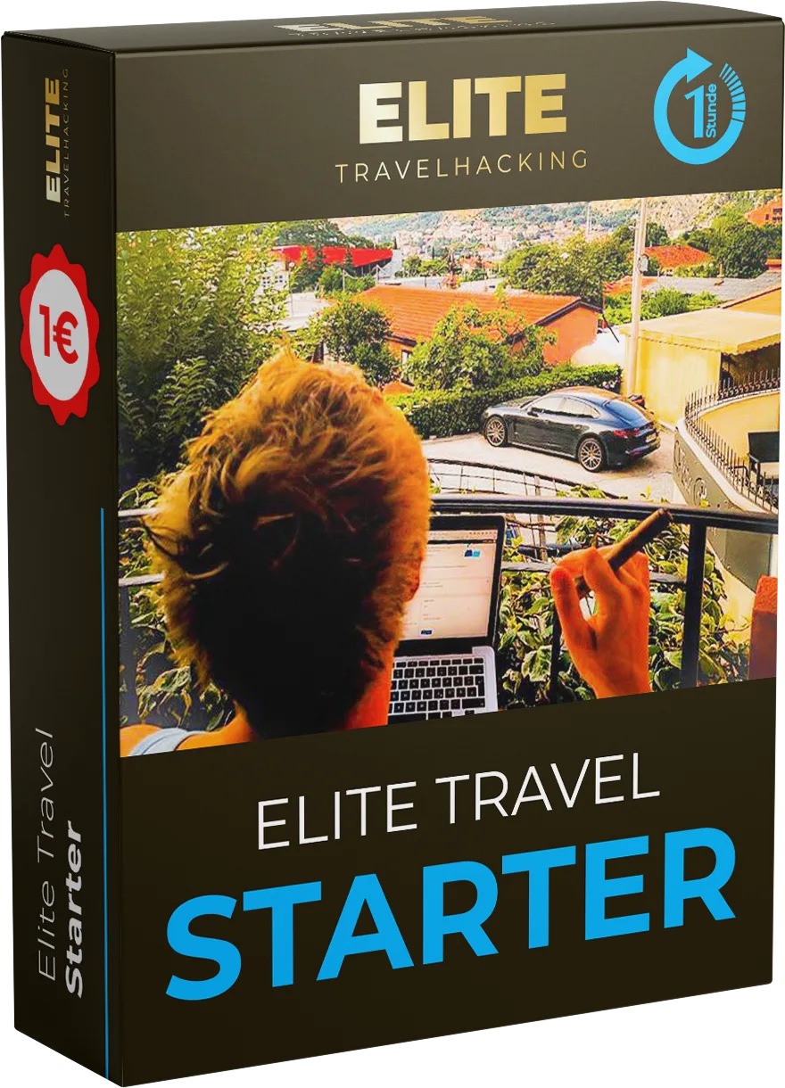 Elite Travel Starter Produktbox mit Frau am Laptop auf Balkon