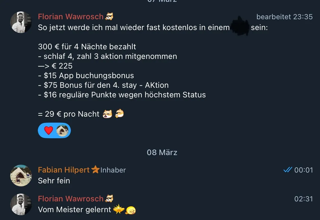 Kundenstimme von Florian Wawrosch mit Kostenaufrechnung für gehackte Hotelübernachtungen