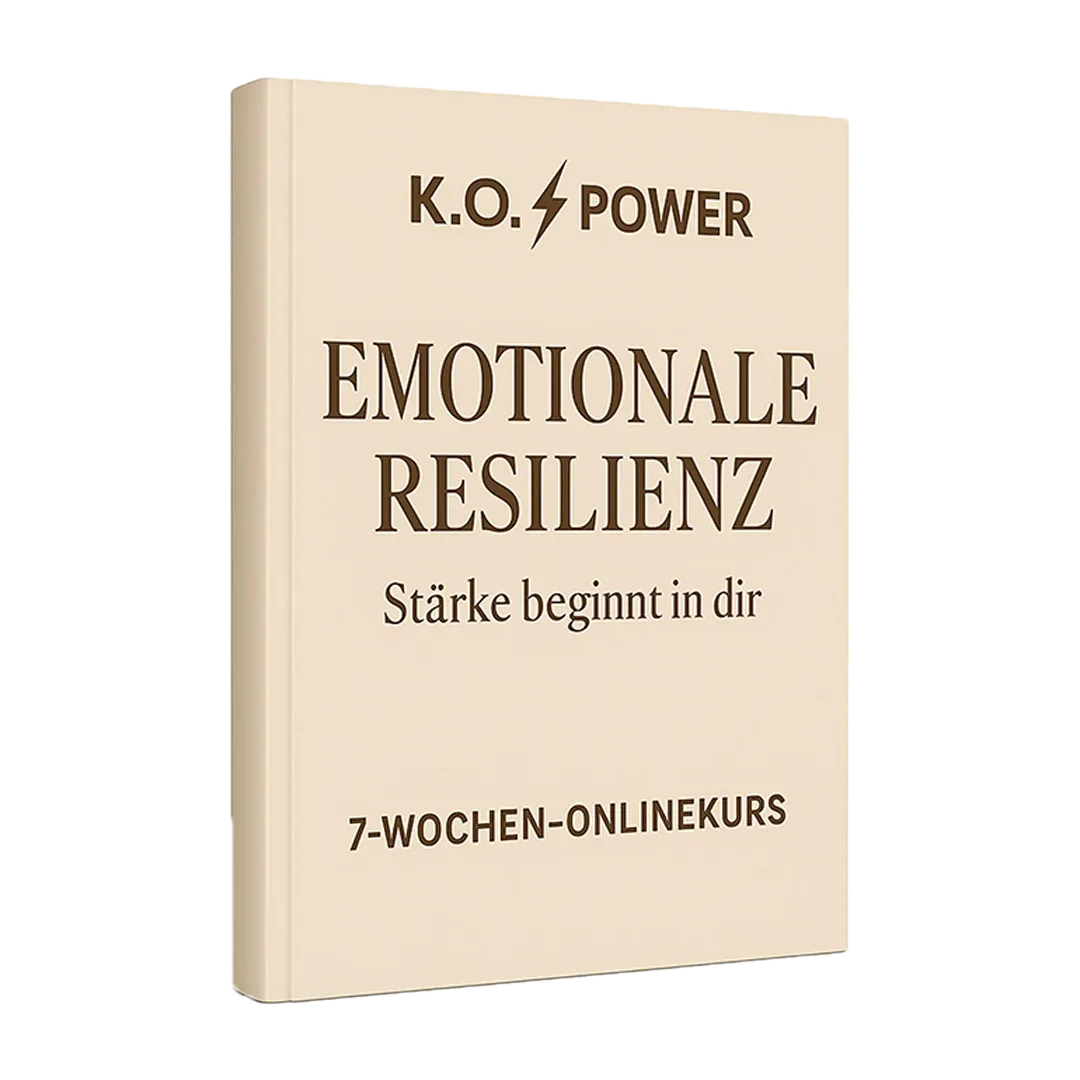 Buch-Mockup mit Titel K.O. Power Emotionale Resilienz und Untertitel Stärke beginnt in dir für 7-Wochen-Onlinekurs